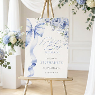 Poster Sinal Digital de Chuveiro de Noiva Floral Azul