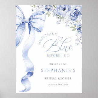 Poster Sinal Digital de Chuveiro de Noiva Floral Azul