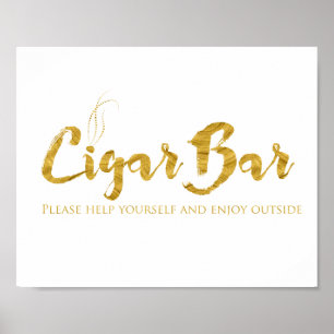 Poster Sinal do bar do charuto - Shimmer da folha Dourado
