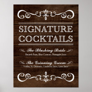 Póster Sinal do casamento - cocktail S Wedding rústico d