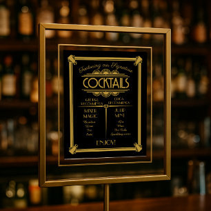 Póster Sinal do cocktail do art deco, assinatura, sinal