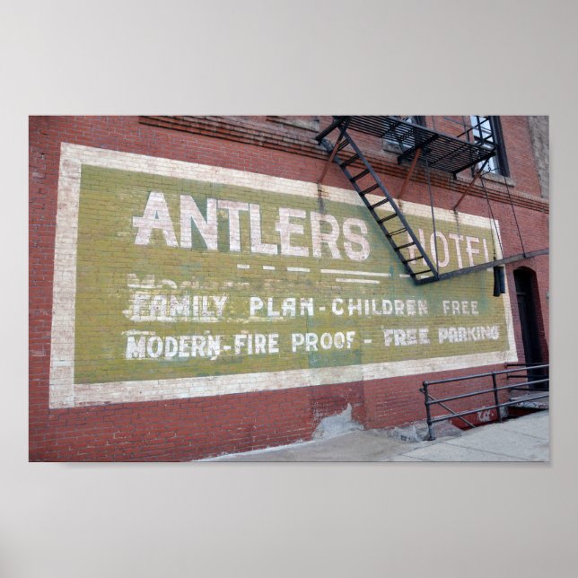 Poster Sinal do Hotel Antlers, Baker City, Oregon (Frente)