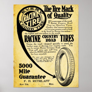 Poster Sinal do pneu do vintage - Racine Pneu Empresa