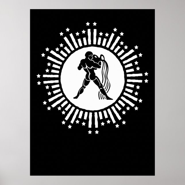 Poster Sinal do Zodíaco Aquário com Desenho de Explosão E (Frente)