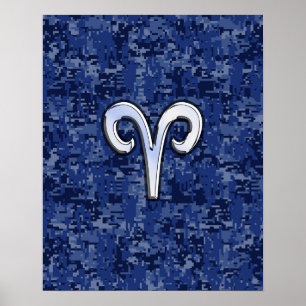Póster Sinal do zodíaco do Aries em azuis marinhos