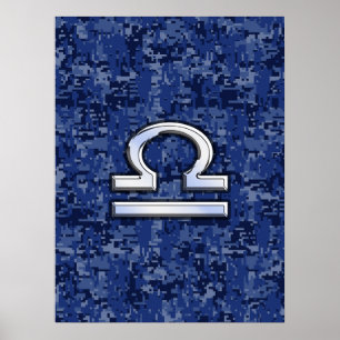 Póster Sinal do zodíaco do Libra na camuflagem azul de