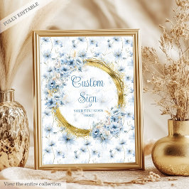 Poster Sinal Dourado Azul com Cor de Água Adorável