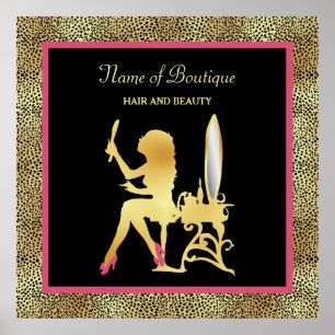 Poster Sinal Dourado cor-de-rosa do boutique da beleza do