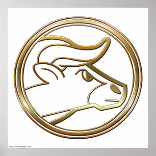 Poster Sinal Dourado da astrologia de Bull do zodíaco do