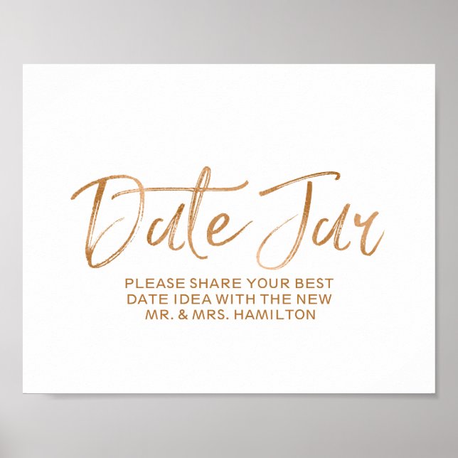 Póster Sinal Dourado de data de casamento Jar 8x10 Na mod (Frente)