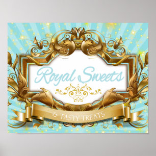 Póster Sinal Dourado e Azul dos Sweets Reais e dos Tratam