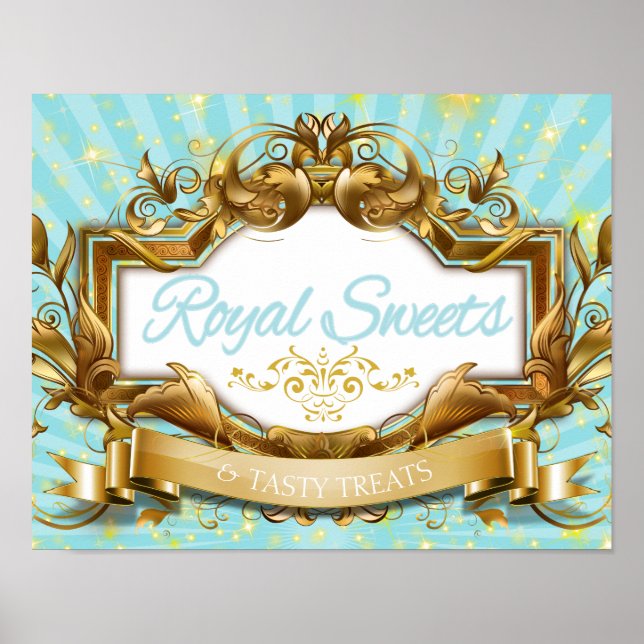 Póster Sinal Dourado e Azul dos Sweets Reais e dos Tratam (Frente)