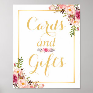 Póster Sinal Dourado floral do casamento do quadro do