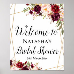 Poster Sinal floral boho burgundy personalizado 8x10"