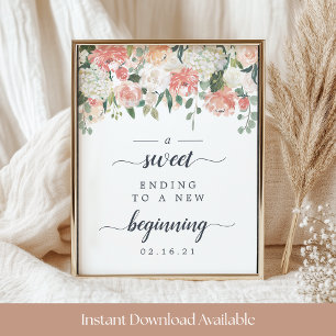 Poster Sinal floral da mesa da sobremesa do casamento dos