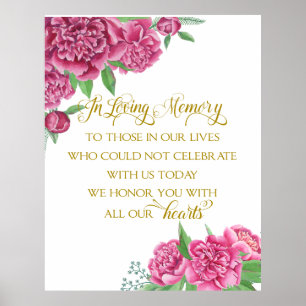 Poster sinal floral da peônia do casamento da relembran