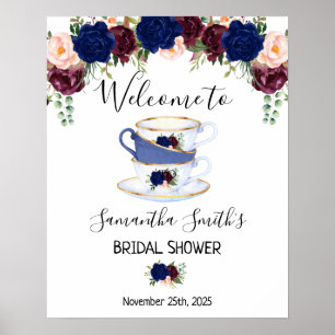 Poster Sinal floral de Tea chá de panela marinho marsala