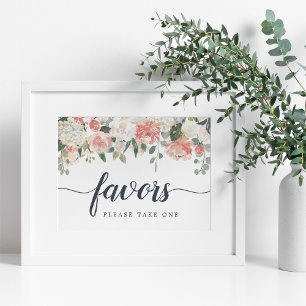 Poster Sinal floral do favor do casamento dos plenos
