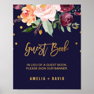 Poster Sinal floral do livro de hóspedes do casamento do
