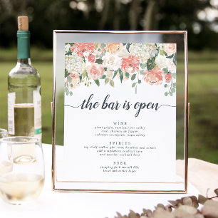 Poster Sinal floral do menu do bar do casamento dos