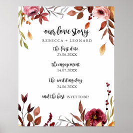 Poster sinal floral do outono do casamento da linha do te