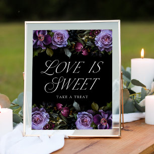 Poster Sinal Floral Roxo Gótico Temperamental O Amor é Do