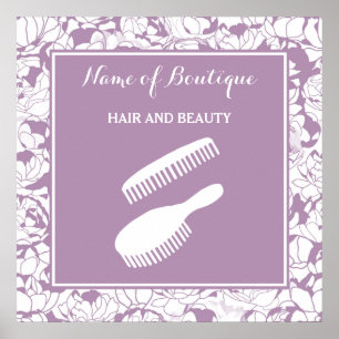 Póster Sinal floral roxo moderno do boutique da beleza