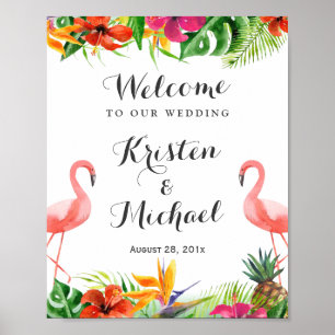 Poster Sinal floral tropical do casamento de Luau do