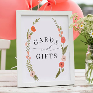 Poster Sinal Folk Pink Floral Wreath Cards e Gifts