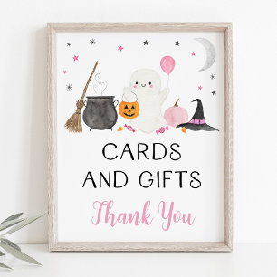 Poster Sinal Ghost Halloween Cards & Gifts Rosa
