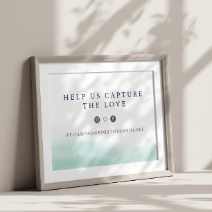Póster Sinal Hashtag de casamento de Seaglass Tides