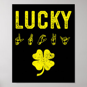 Poster Sinal LUCKY Linguagem Deficiente Dia de São Patríc