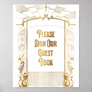 Poster Sinal luxuoso do livro de hóspedes do art deco da