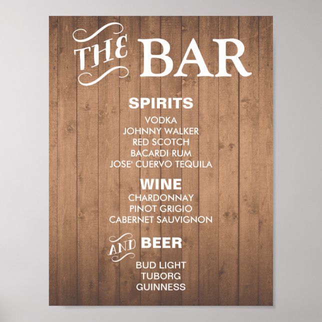 Poster Sinal MENU do bar para o casamento e a recepção da (Frente)