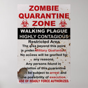 Poster Sinal Militar de Quarentena Zombie