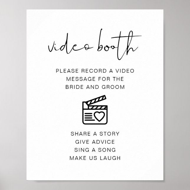 Poster Sinal Mínimo de Booth de Vídeo de Casamento Modern (Frente)