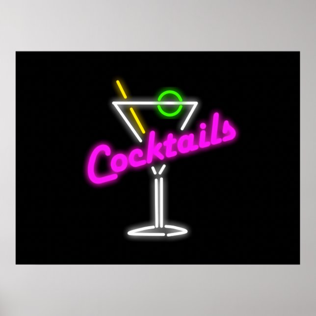 Póster sinal Neon Cocktail (Frente)