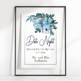 Poster Sinal noturno de Rosas Elegante Azul Pastel