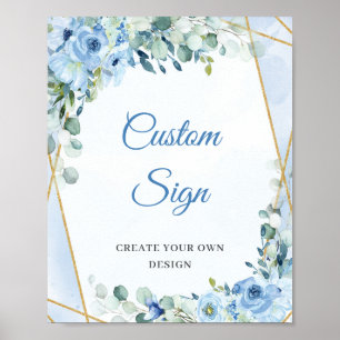 Poster Sinal personalizado das flores azuis-claro-boho