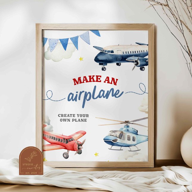 Poster Sinal Personalizado de Aniversário de Avião (Criador carregado)