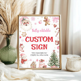 Poster Sinal Personalizado de Aniversário de Natal Rosa d
