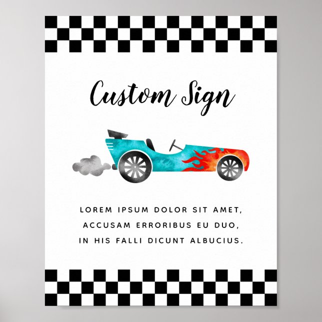 Poster Sinal Personalizado de Aniversário do Carro Azul (Frente)