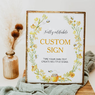 Poster Sinal Personalizado de Aniversário Floral Amarelo