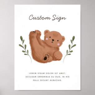 Poster Sinal Personalizado de Chá de fraldas do Urso de