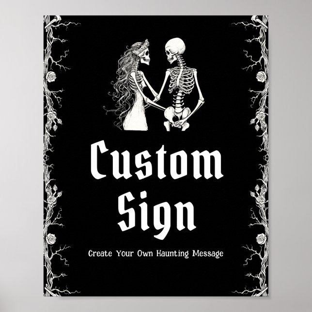 Poster Sinal Personalizado de Esqueleto Gótico Preto (Frente)
