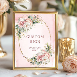 Poster Sinal Personalizado Floral Boho Elegante em Rosa D