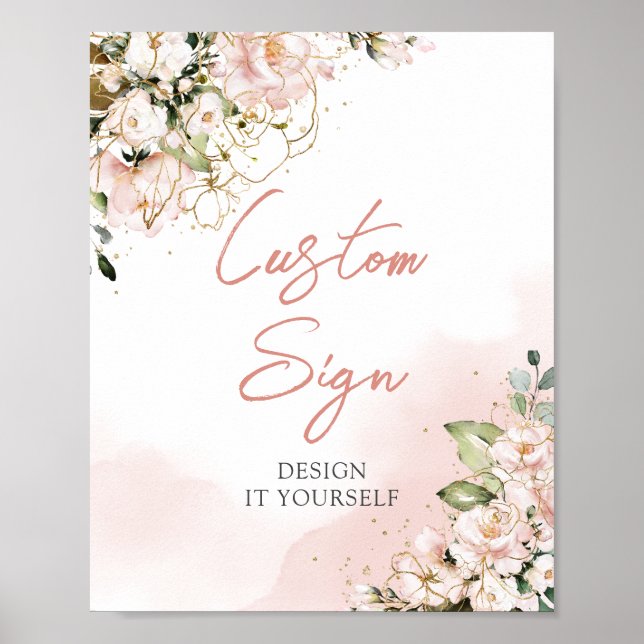 Poster Sinal personalizado floral dourado rosa bege boho  (Frente)
