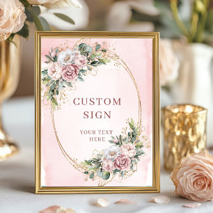 Poster Sinal Personalizado Luxo Boho Rosa Bege Folhagem