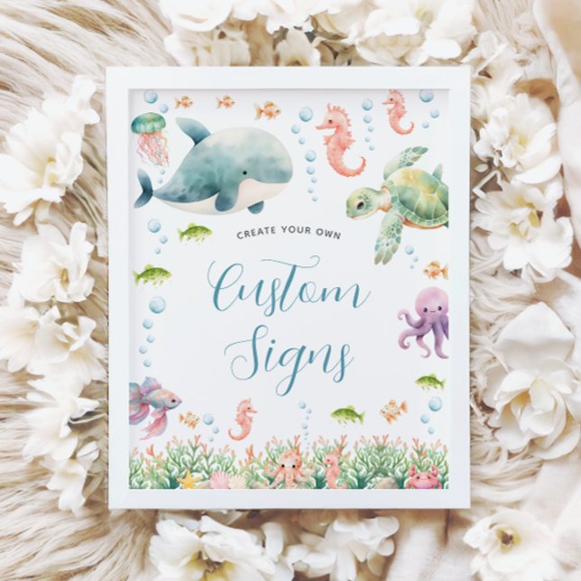 Poster Sinal Personalizado para Chá de Bebê no Oceano Sob (Under the Sea Ocean Baby Shower Custom Sign)