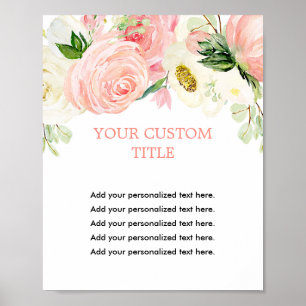 Poster Sinal personalizado verde-floral cor-de-rosa-claro